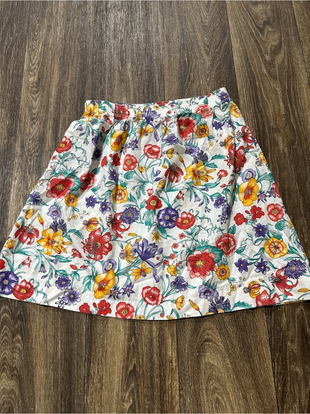 Vintage Devon Floral A-Line Skirt - White with Red, Yellow & Purple Flowers